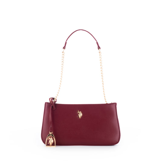 Bolsa de Ombro Us Polo Vinho com Detalhes Dourados