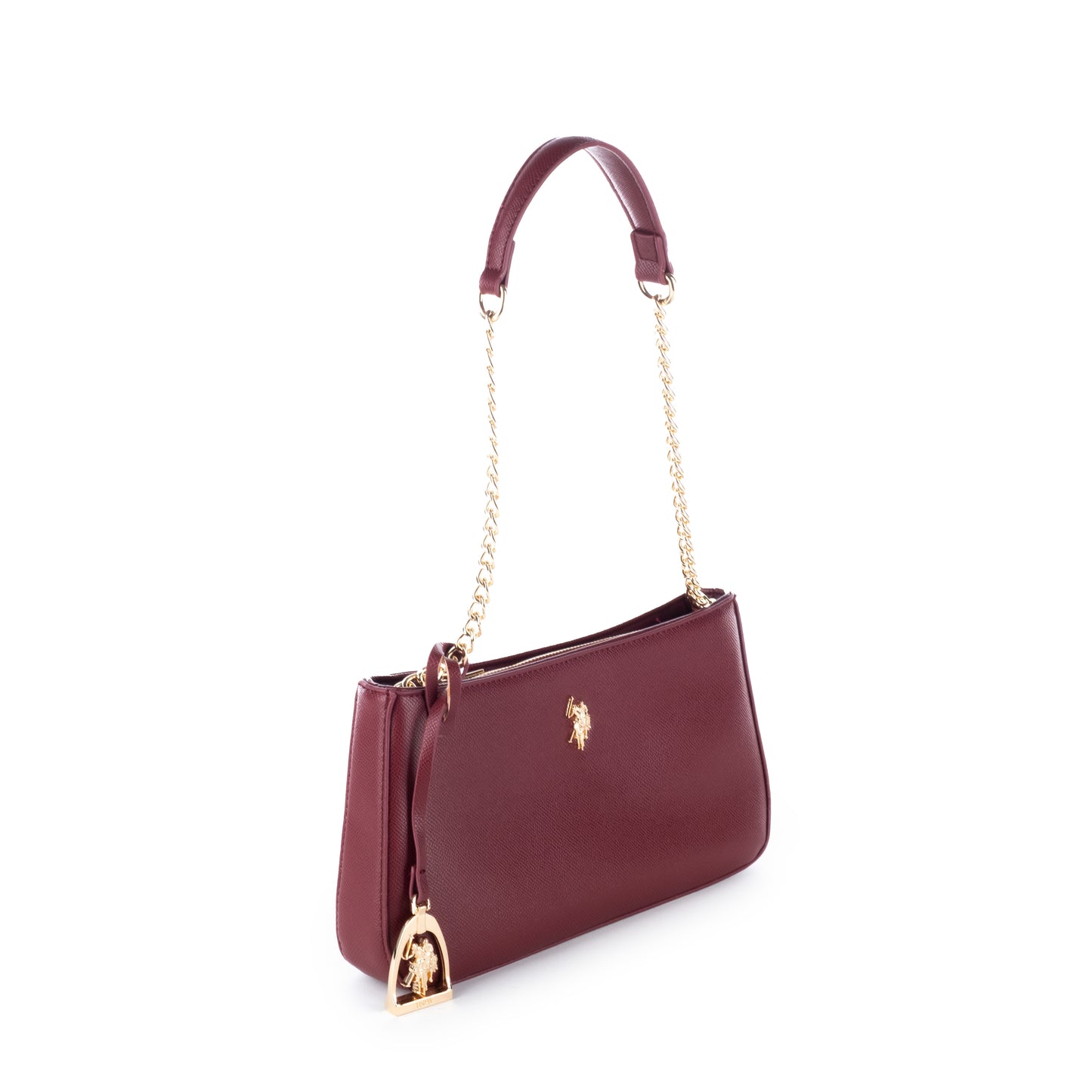 Bolsa de Ombro Us Polo Vinho com Detalhes Dourados