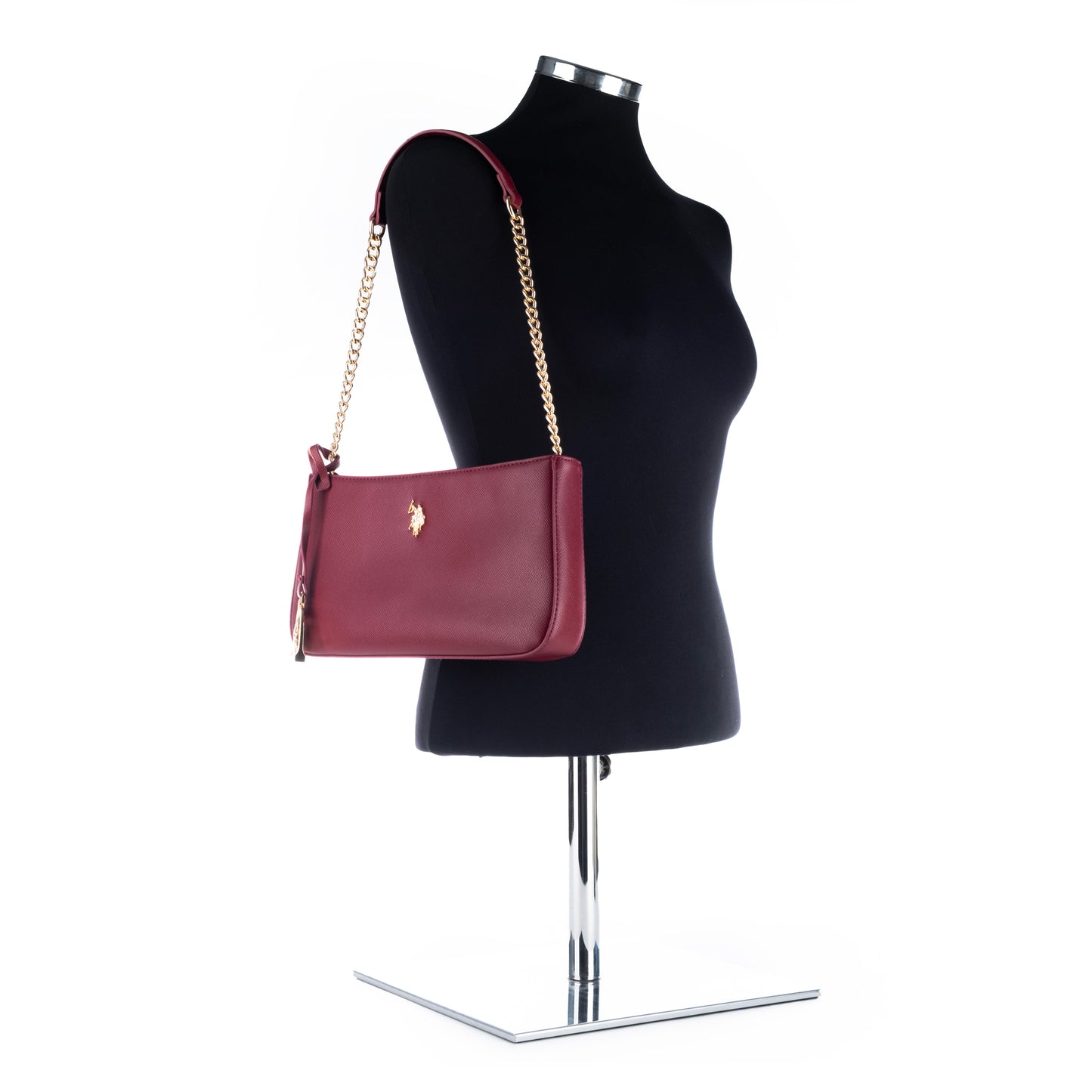 Bolsa de Ombro Us Polo Vinho com Detalhes Dourados