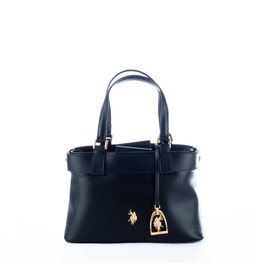 Bolsa Satchel Feminina US Polo Preta com Detalhes Dourados