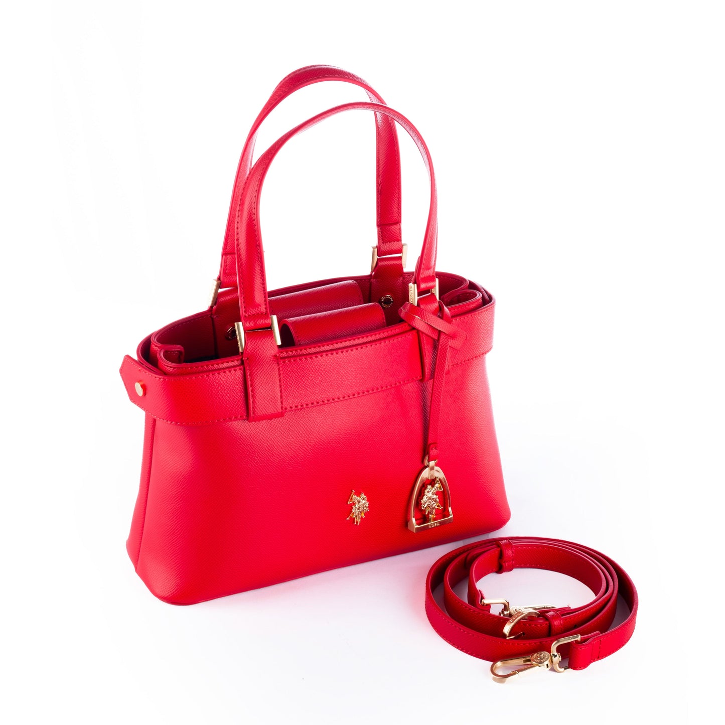 Bolsa Satchel Feminina US Polo Vermelha com Detalhes Elegantes