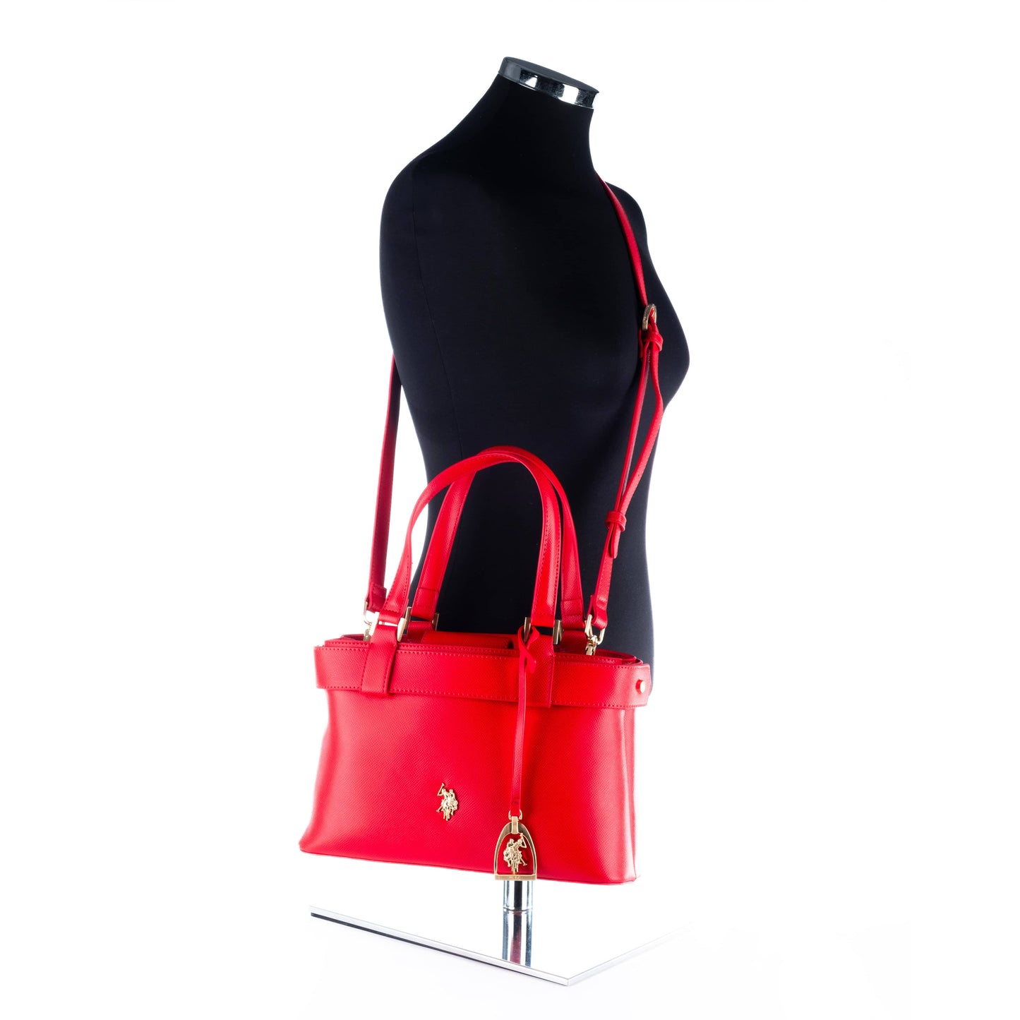 Bolsa Satchel Feminina US Polo Vermelha com Detalhes Elegantes