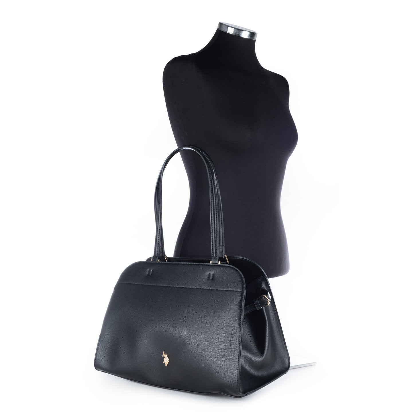 Bolsa de Ombro U.S. Polo Assn. Preta com Logótipo Dourado