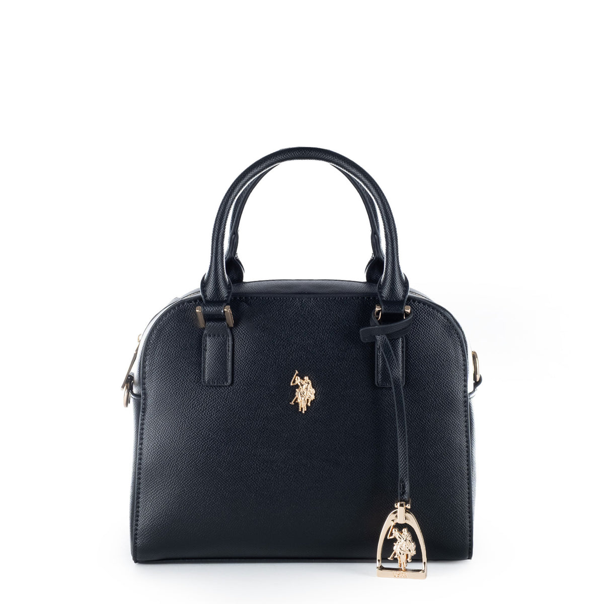 Bolsa Satchel U.S. Polo Assn. Preta com Alças e Detalhes Dourados