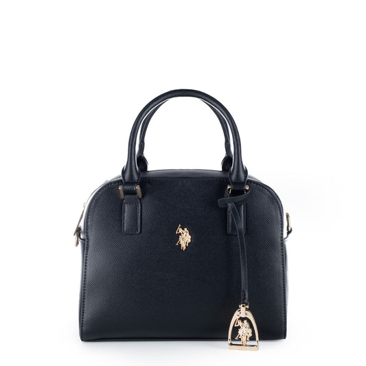 Bolsa Satchel U.S. Polo Assn. Preta com Alças e Detalhes Dourados