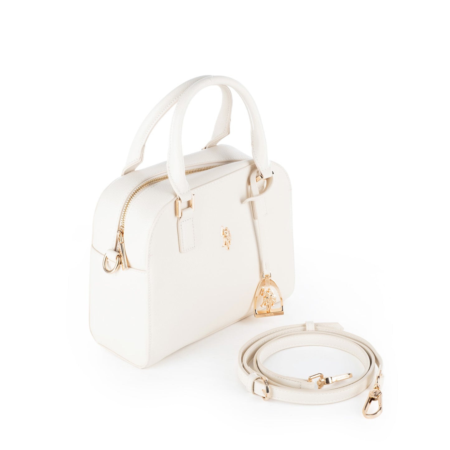 Bolsa Satchel U.S. Polo Assn. Branca com Alças e Detalhes Dourados