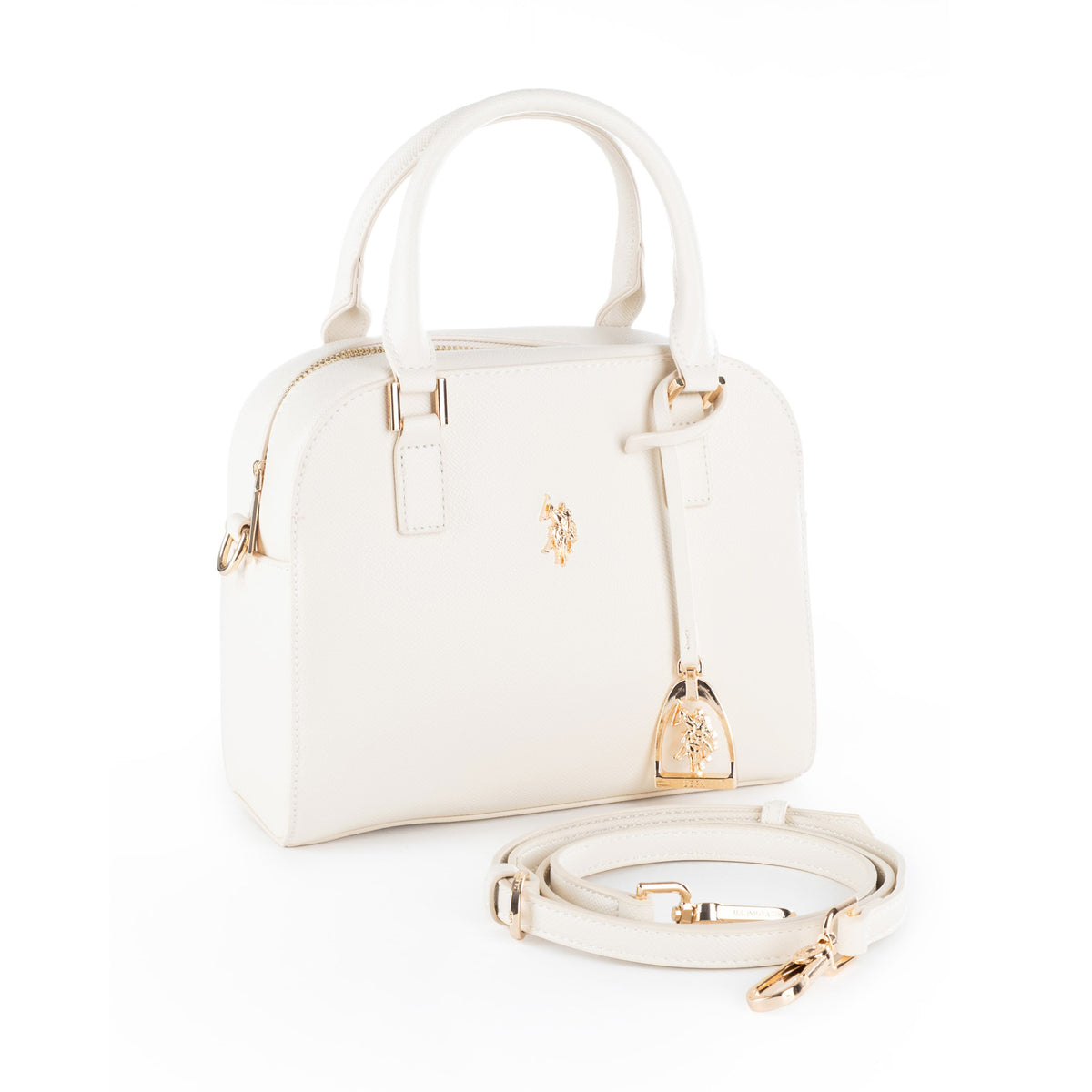 Bolsa Satchel U.S. Polo Assn. Branca com Alças e Detalhes Dourados