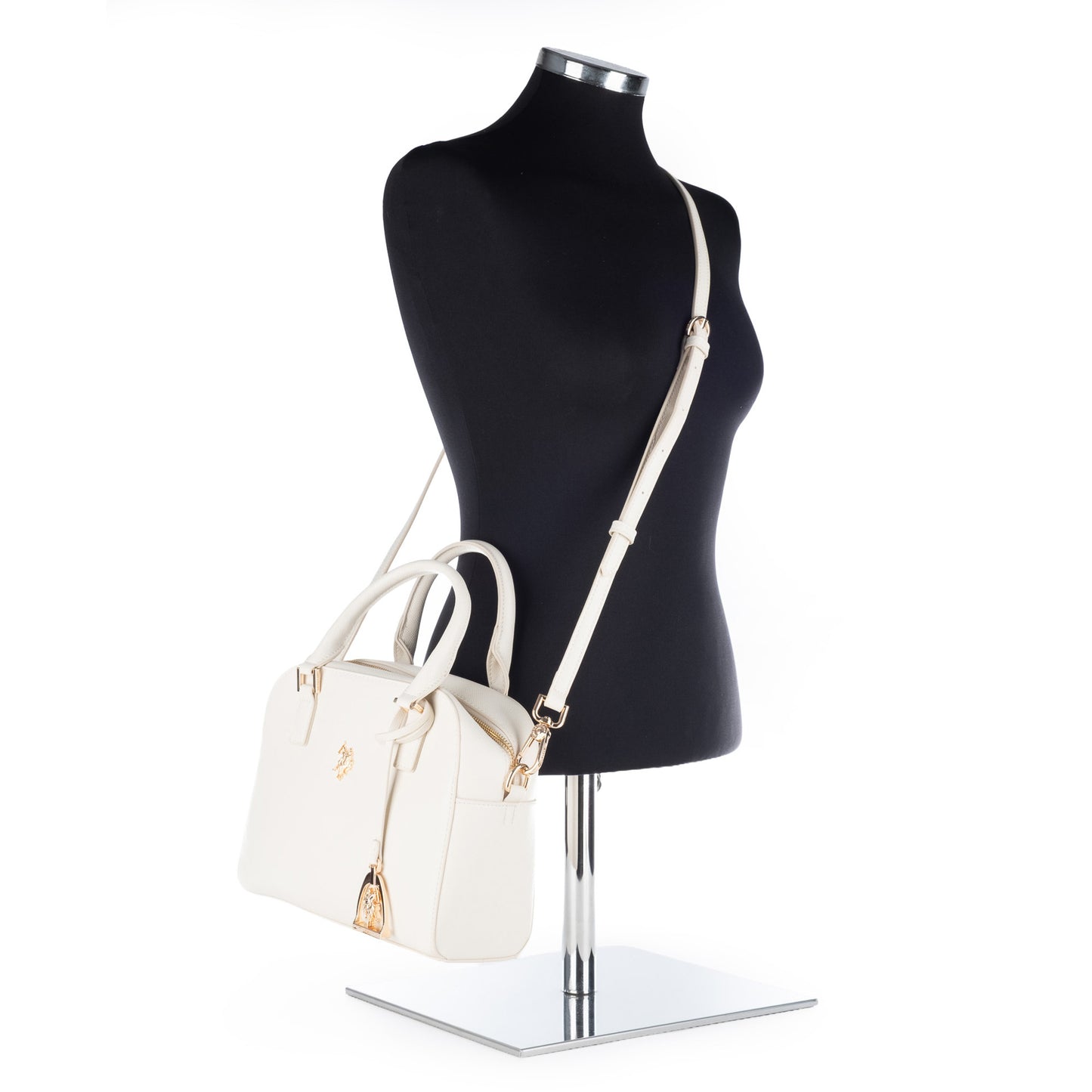 Bolsa Satchel U.S. Polo Assn. Branca com Alças e Detalhes Dourados