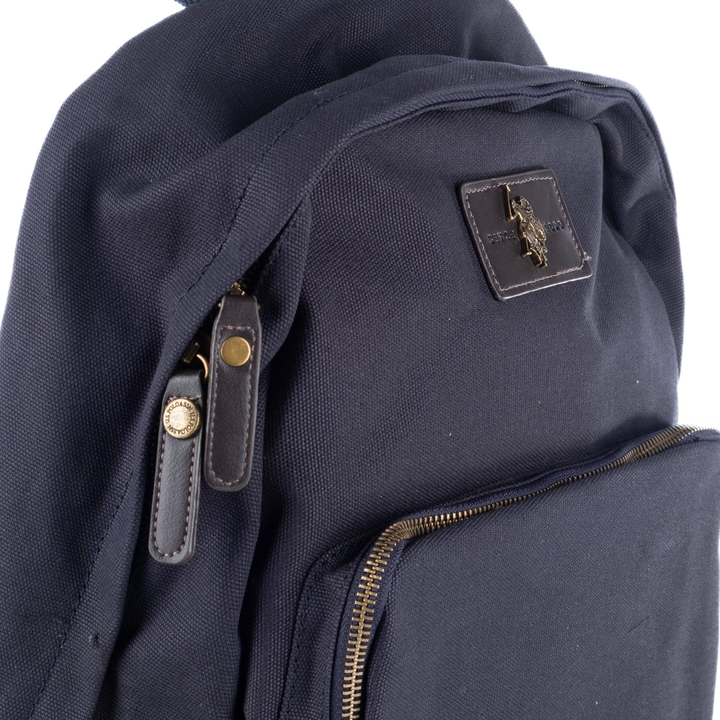 Mochila Unisexo US Polo em Tecido Azul Escuro com Bolso Frontal e Alça Superior