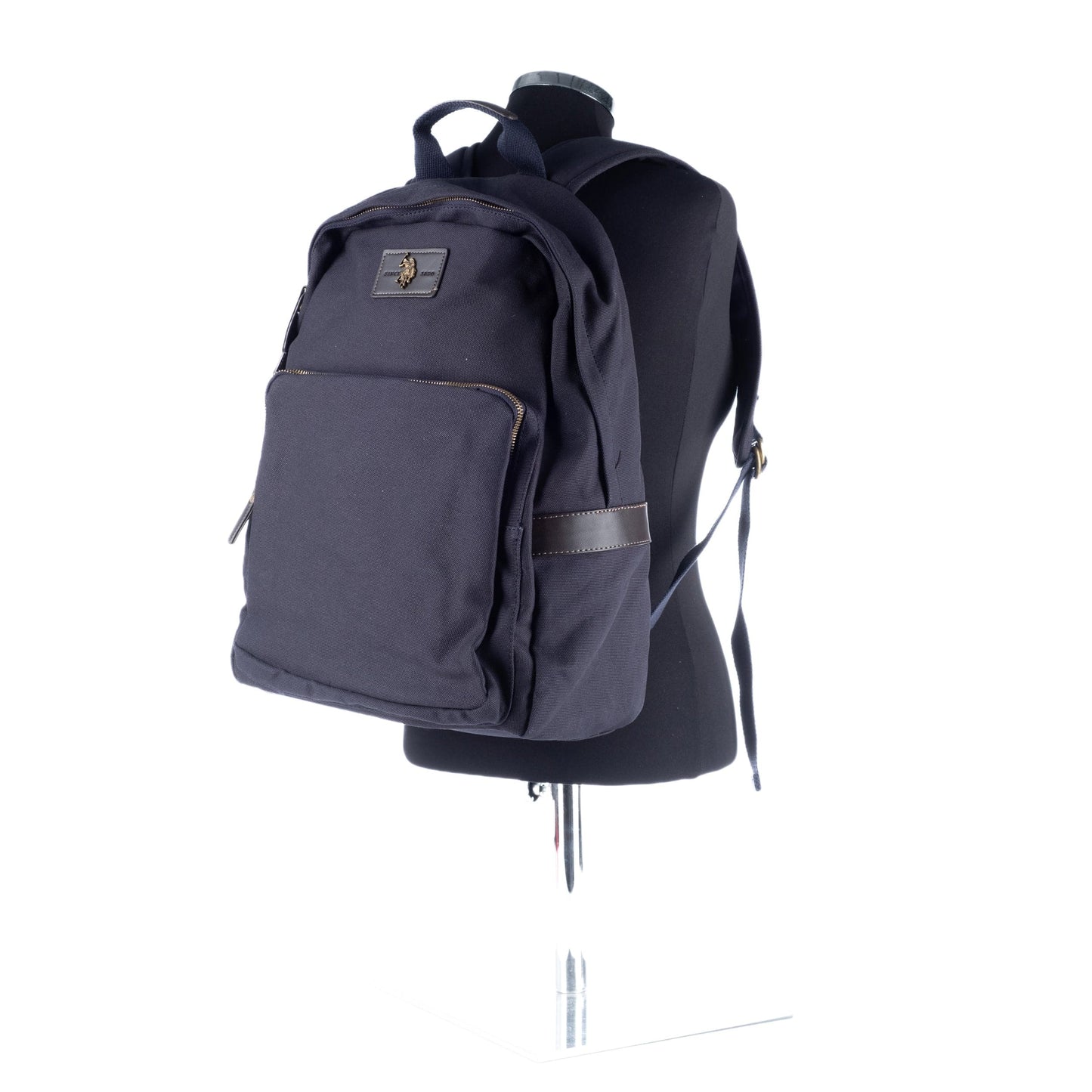 Mochila Unisexo US Polo em Tecido Azul Escuro com Bolso Frontal e Alça Superior