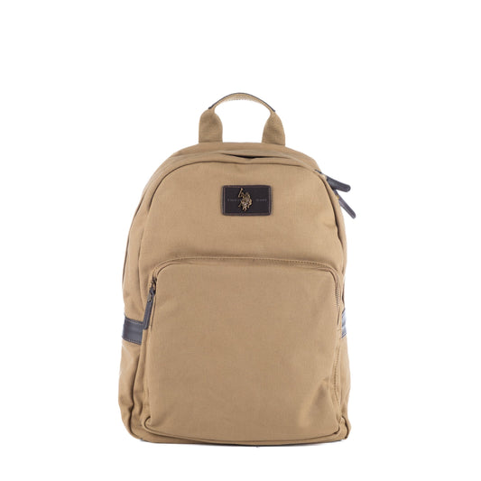 Mochila Unisexo US Polo em Tecido Bege com Bolso Frontal e Alça Superior