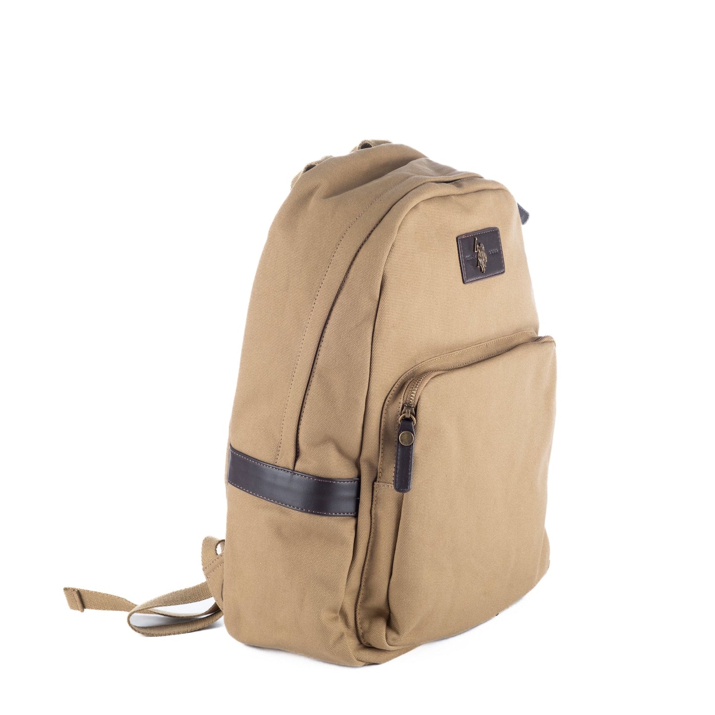 Mochila Unisexo US Polo em Tecido Bege com Bolso Frontal e Alça Superior