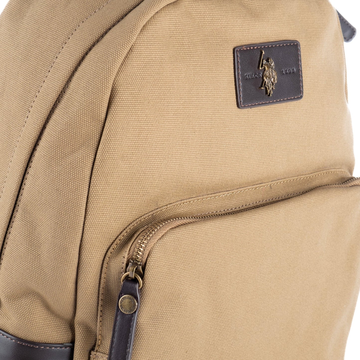 Mochila Unisexo US Polo em Tecido Bege com Bolso Frontal e Alça Superior