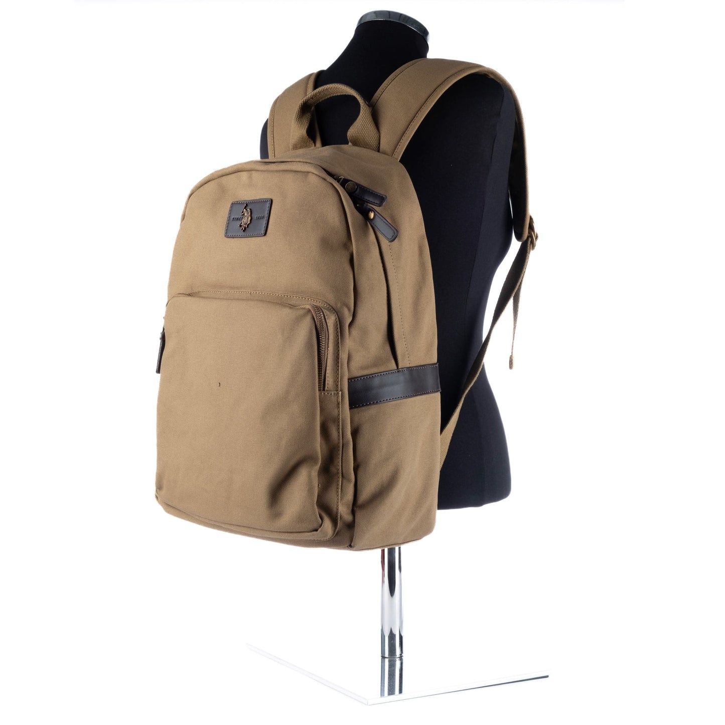 Mochila Unisexo US Polo em Tecido Bege com Bolso Frontal e Alça Superior