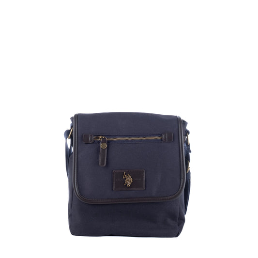Bolsa Tiracolo de Homem US Polo em Tecido Azul Escuro com Aba e Bolso Frontal