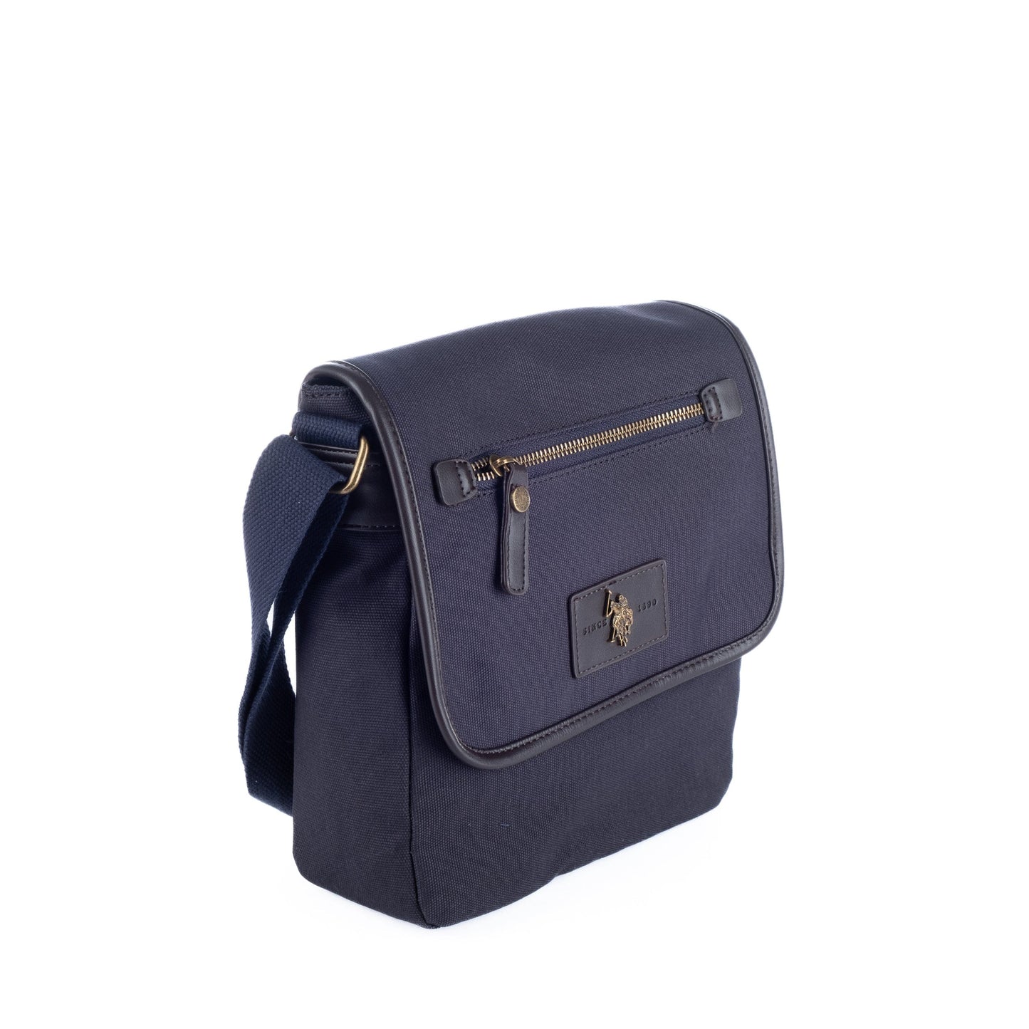 Bolsa Tiracolo de Homem US Polo em Tecido Azul Escuro com Aba e Bolso Frontal