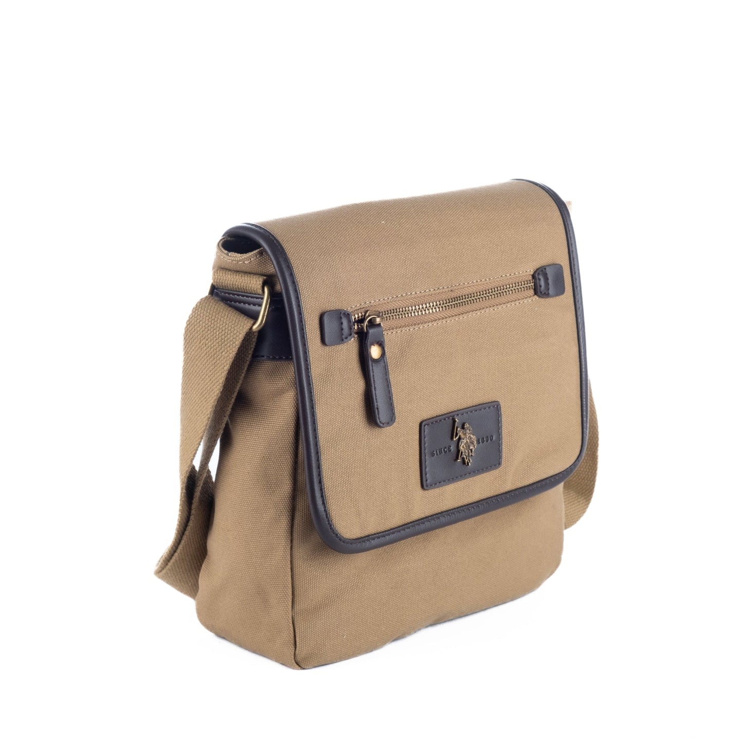 Bolsa Tiracolo de Homem US Polo em Tecido Bege com Aba e Bolso Frontal