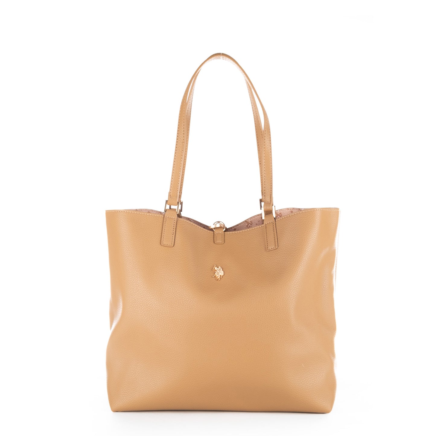 Bolsa Tote U.S. Polo Assn. Castanha com Bolsa Interior e Detalhes Dourados