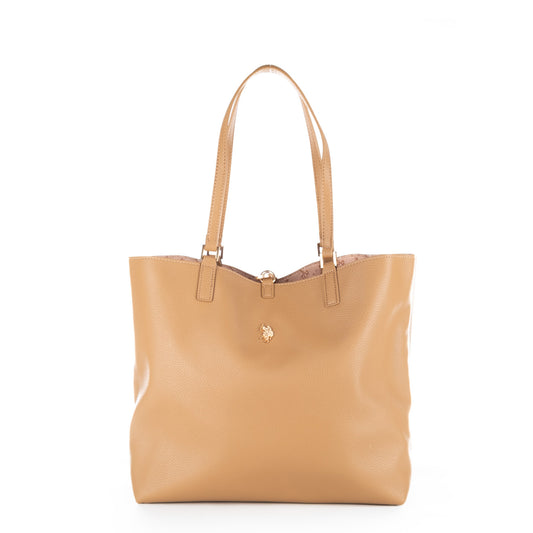 Bolsa Tote U.S. Polo Assn. Castanha com Bolsa Interior e Detalhes Dourados