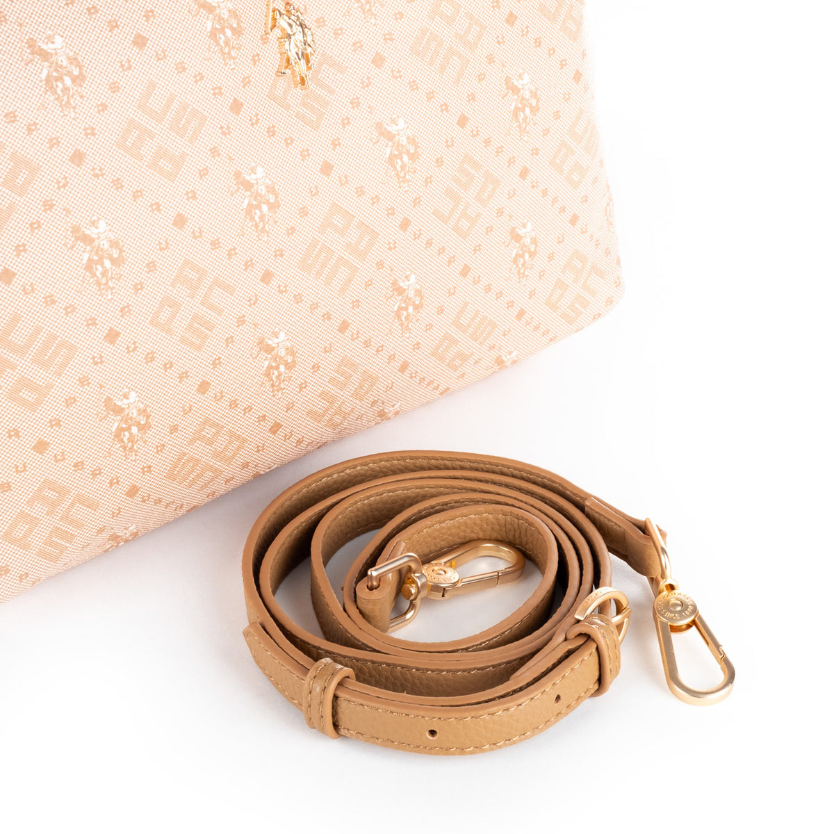 Bolsa Tote U.S. Polo Assn. Castanha com Bolsa Interior e Detalhes Dourados