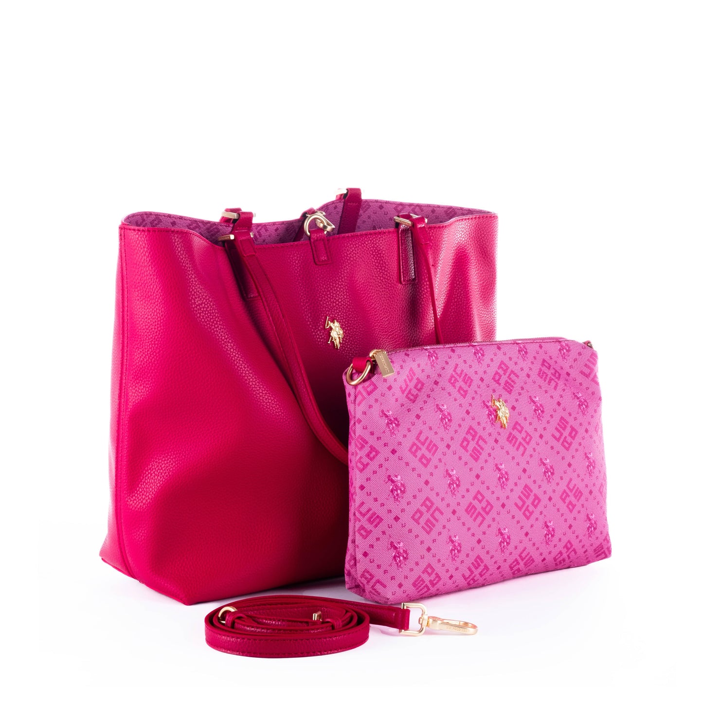 Bolsa Tote Feminina US Polo Rosa com Detalhe Dourado