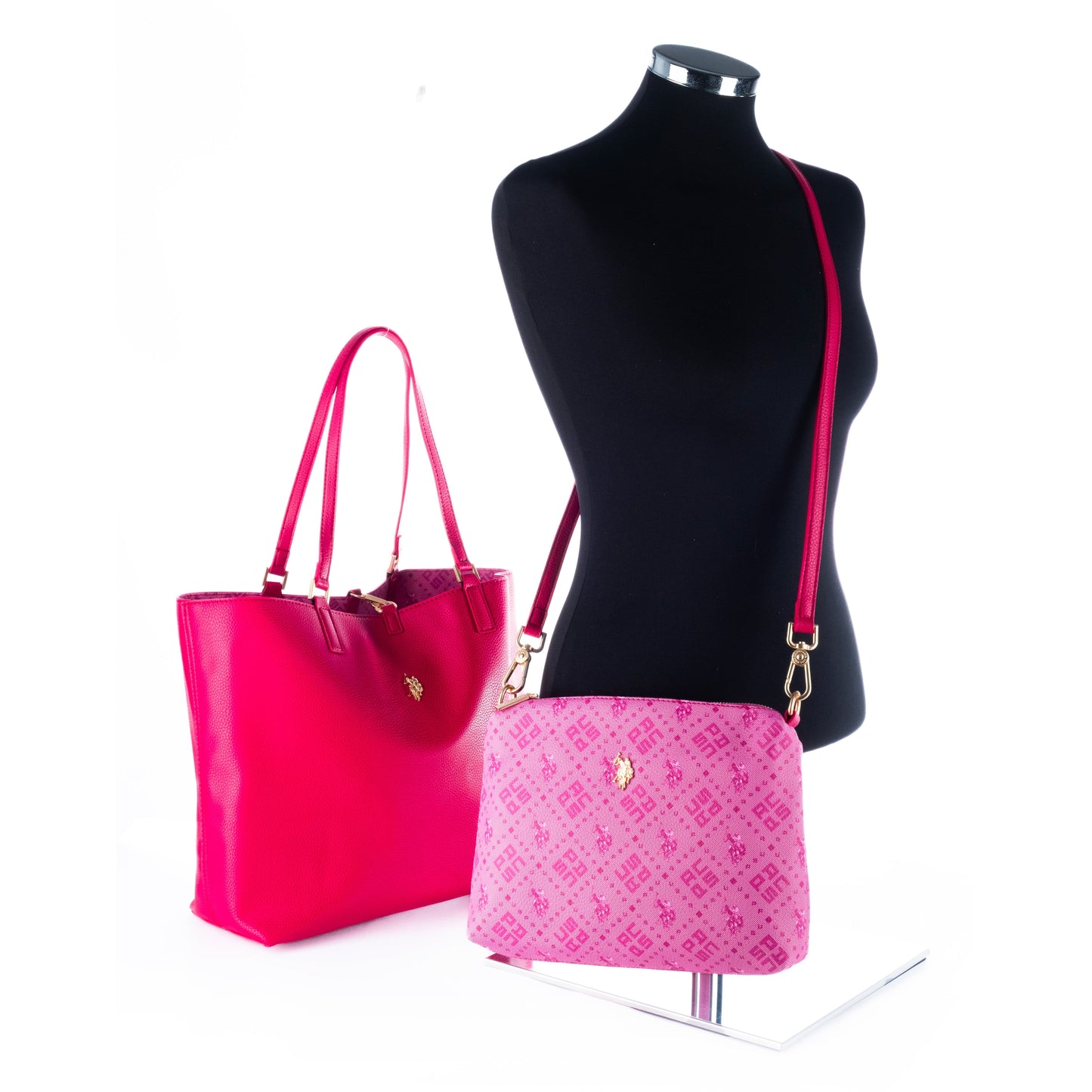 Bolsa Tote Feminina US Polo Rosa com Detalhe Dourado