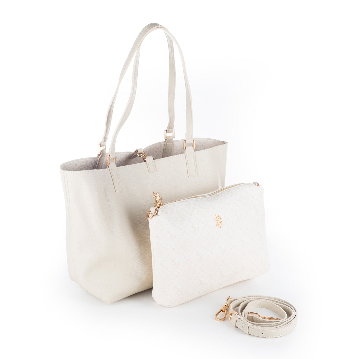 Bolsa Tote U.S. Polo Assn. Branco com Bolsa Removível e Logótipo Dourado