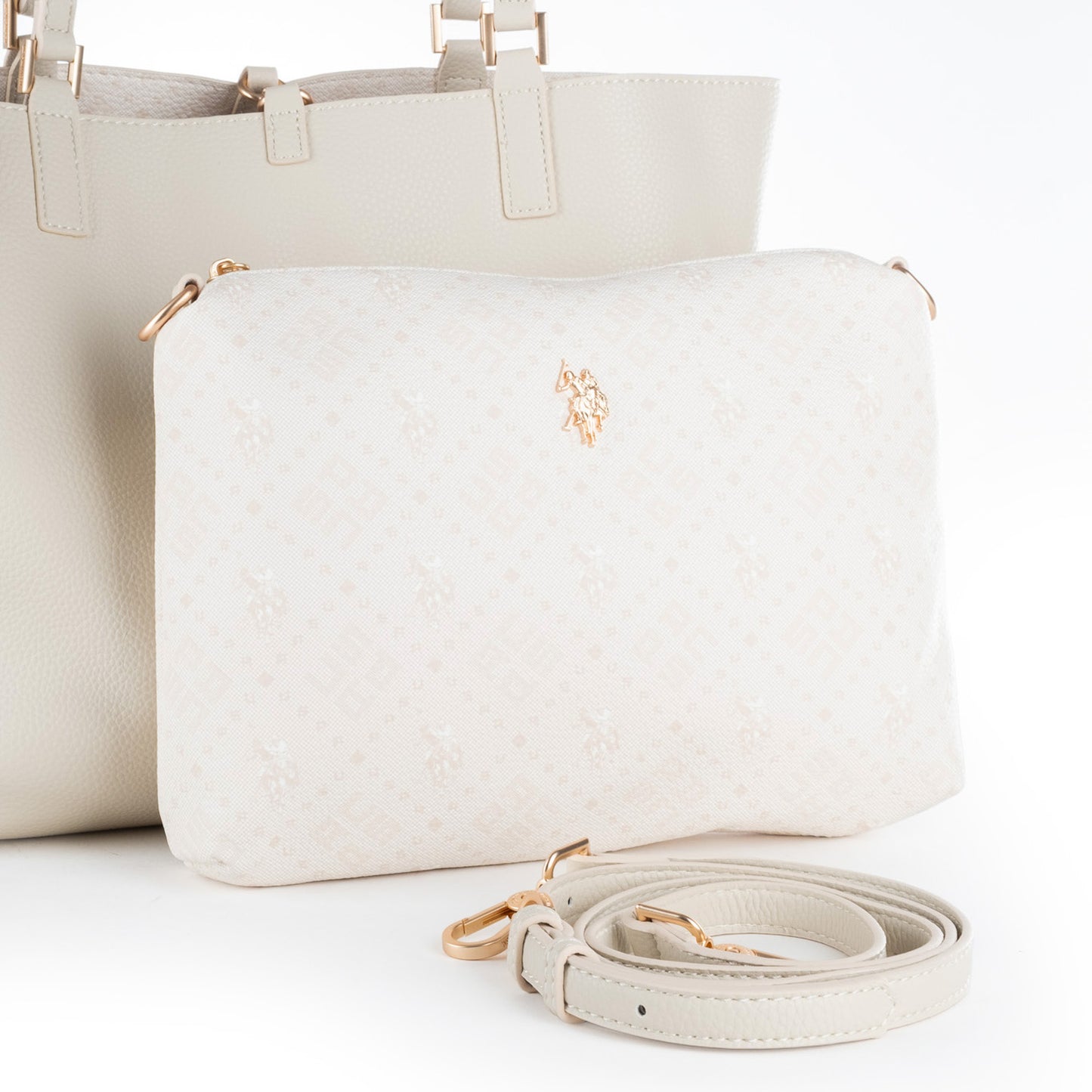 Bolsa Tote U.S. Polo Assn. Branco com Bolsa Removível e Logótipo Dourado
