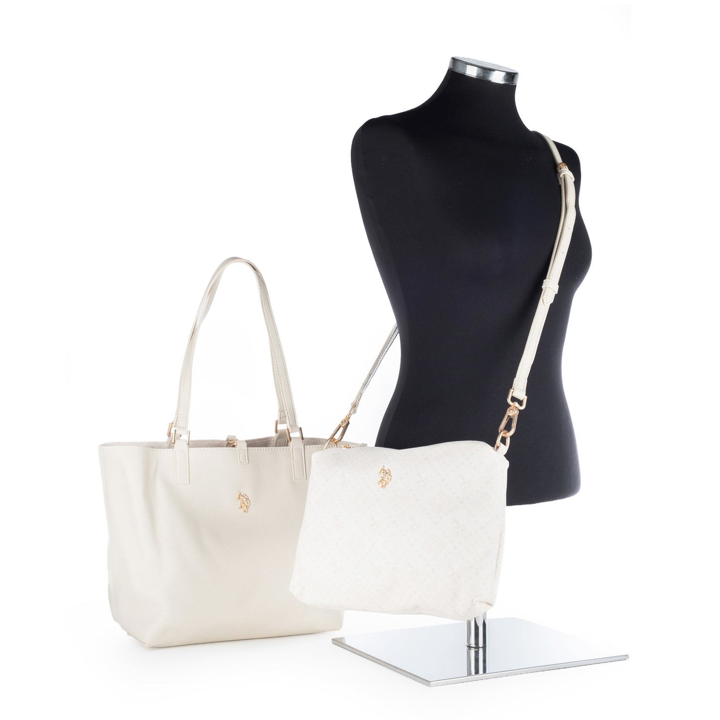 Bolsa Tote U.S. Polo Assn. Branco com Bolsa Removível e Logótipo Dourado