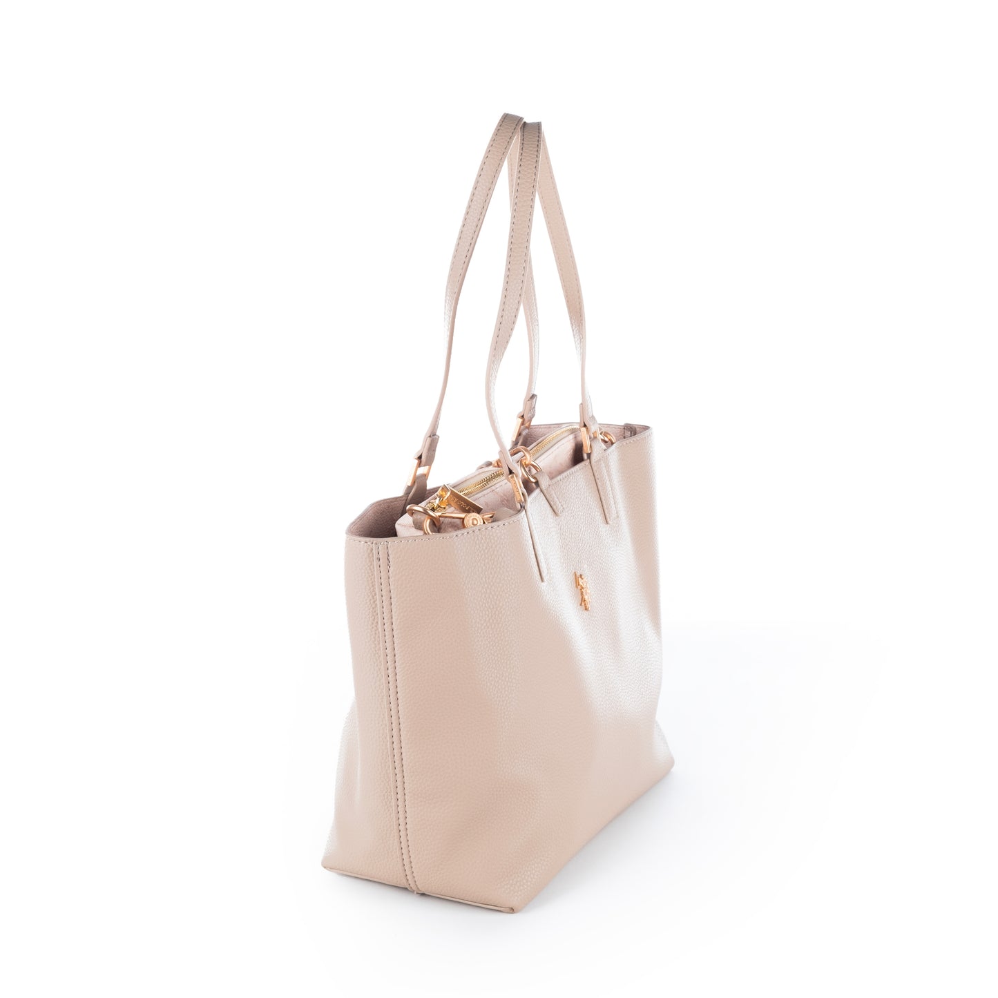 Bolsa Tote Us Polo Bege com Logo Dourado