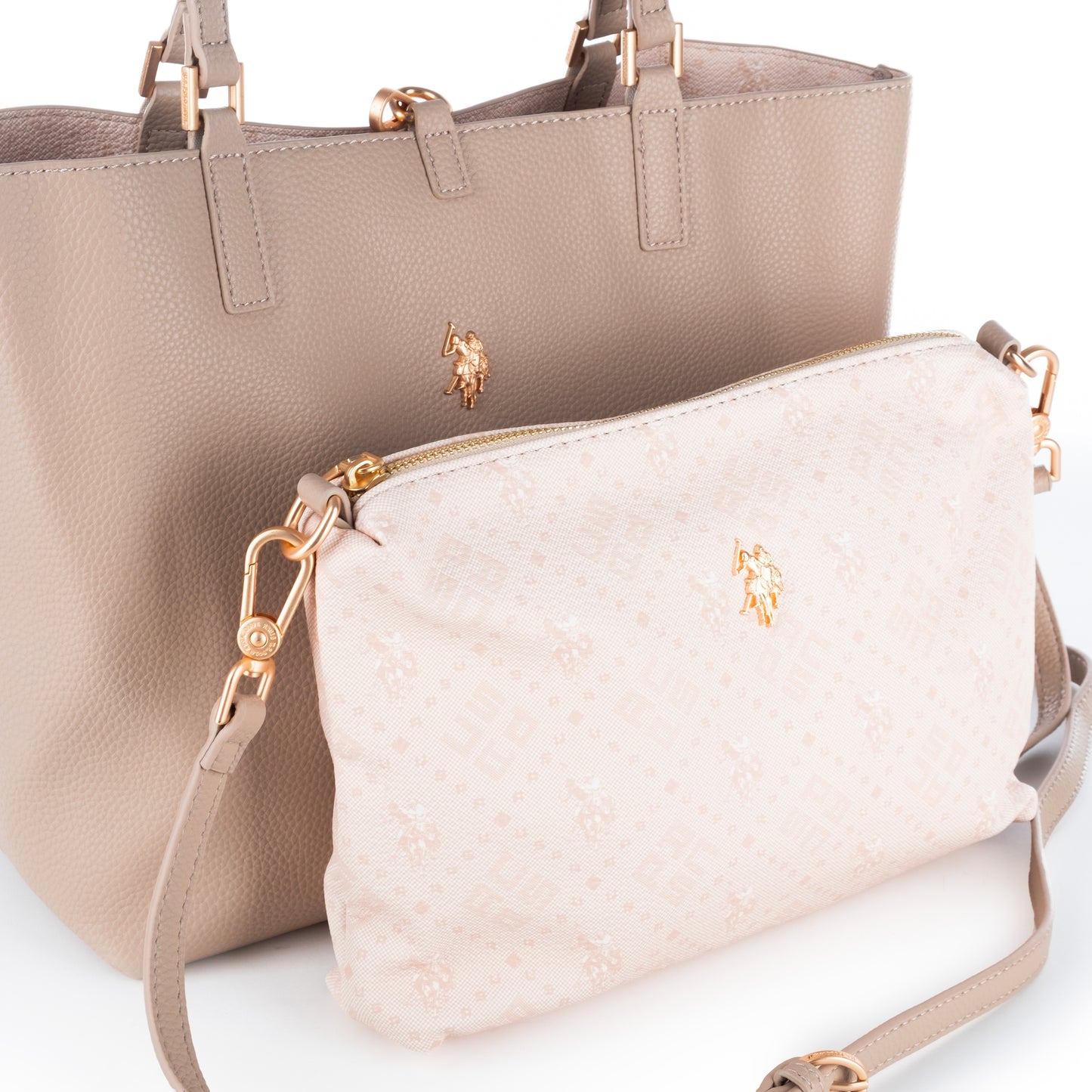 Bolsa Tote Us Polo Bege com Logo Dourado