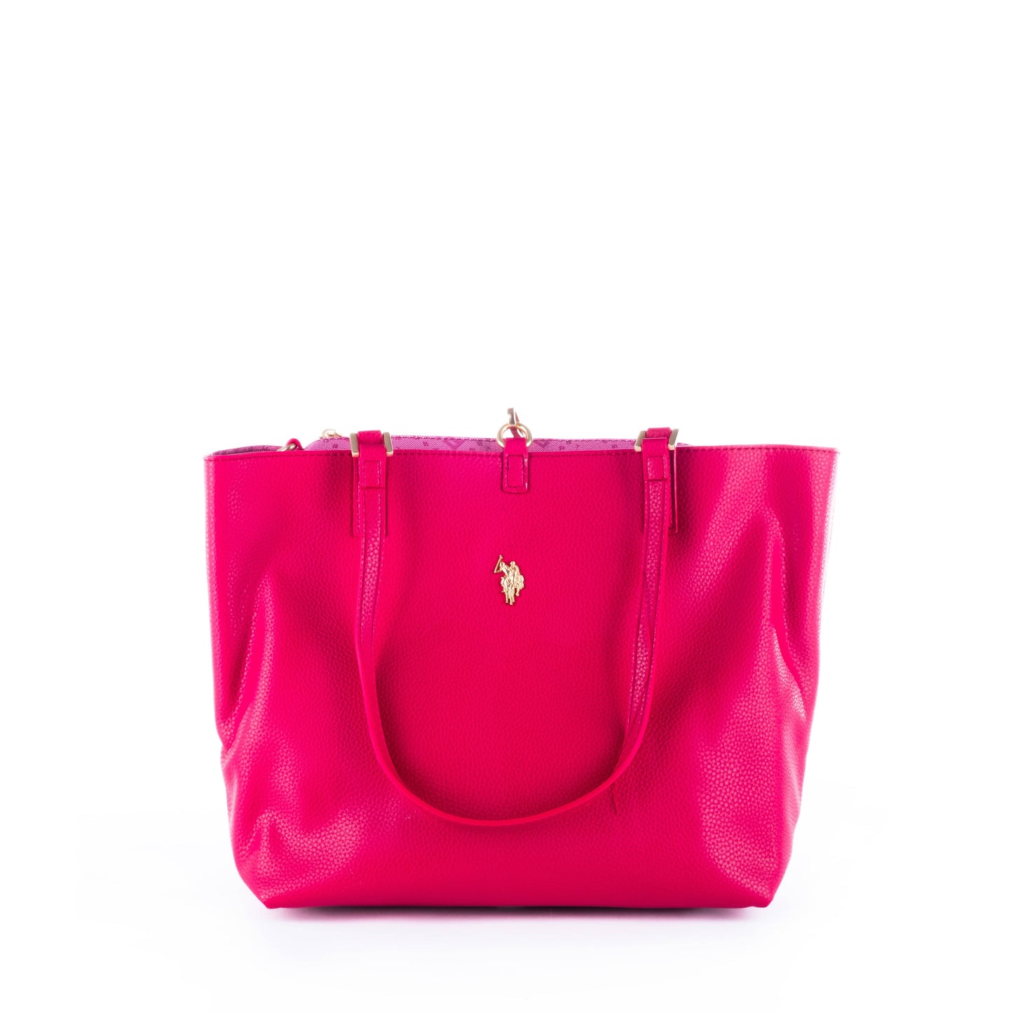 Bolsa Tote Feminina US Polo Rosa Vibrante Detalhes Dourados