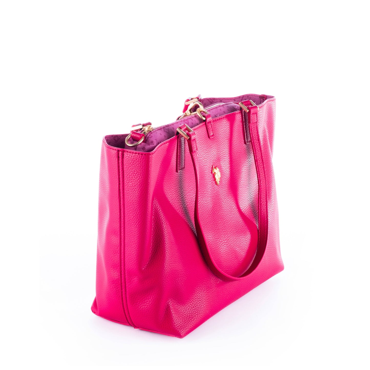 Bolsa Tote Feminina US Polo Rosa Vibrante Detalhes Dourados