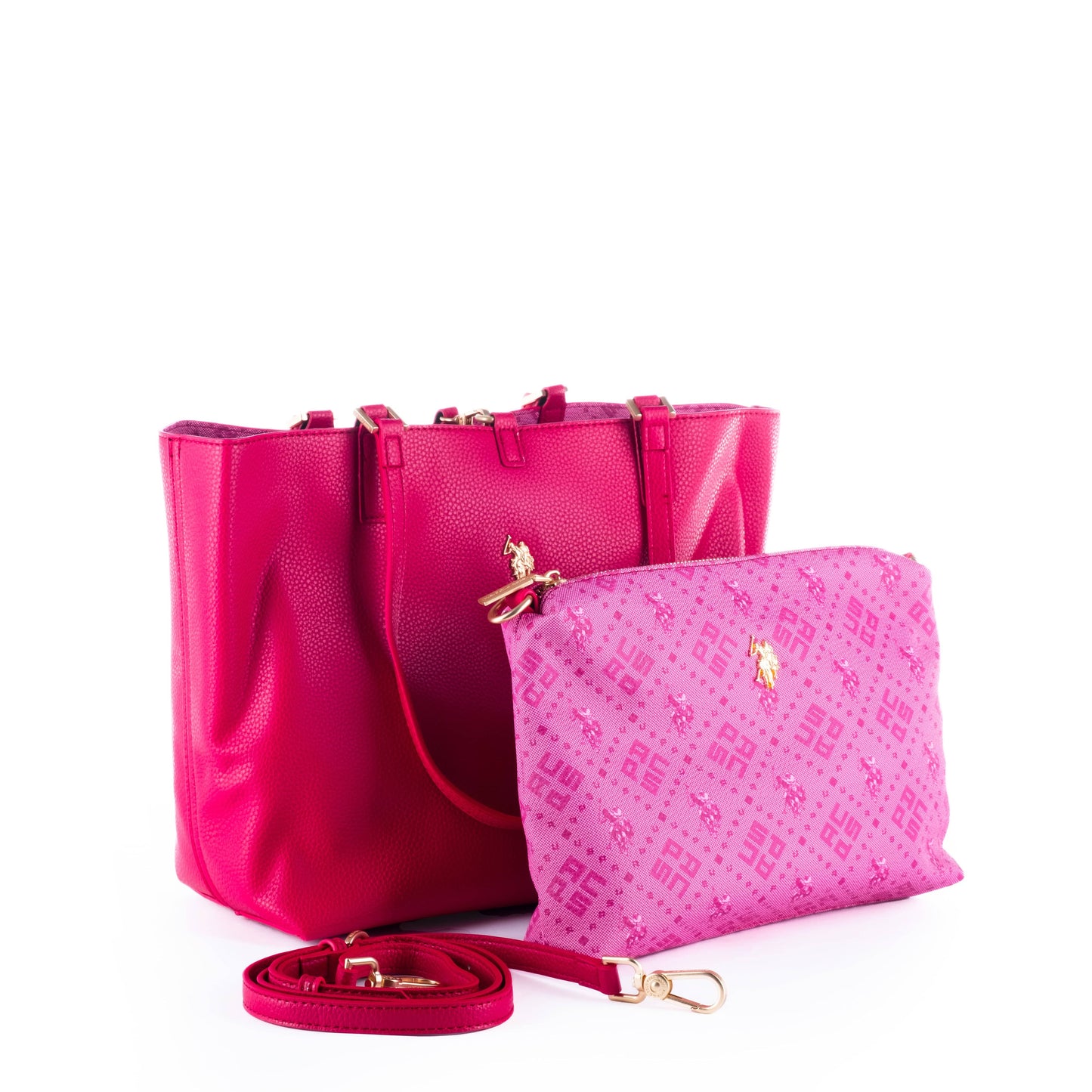 Bolsa Tote Feminina US Polo Rosa Vibrante Detalhes Dourados