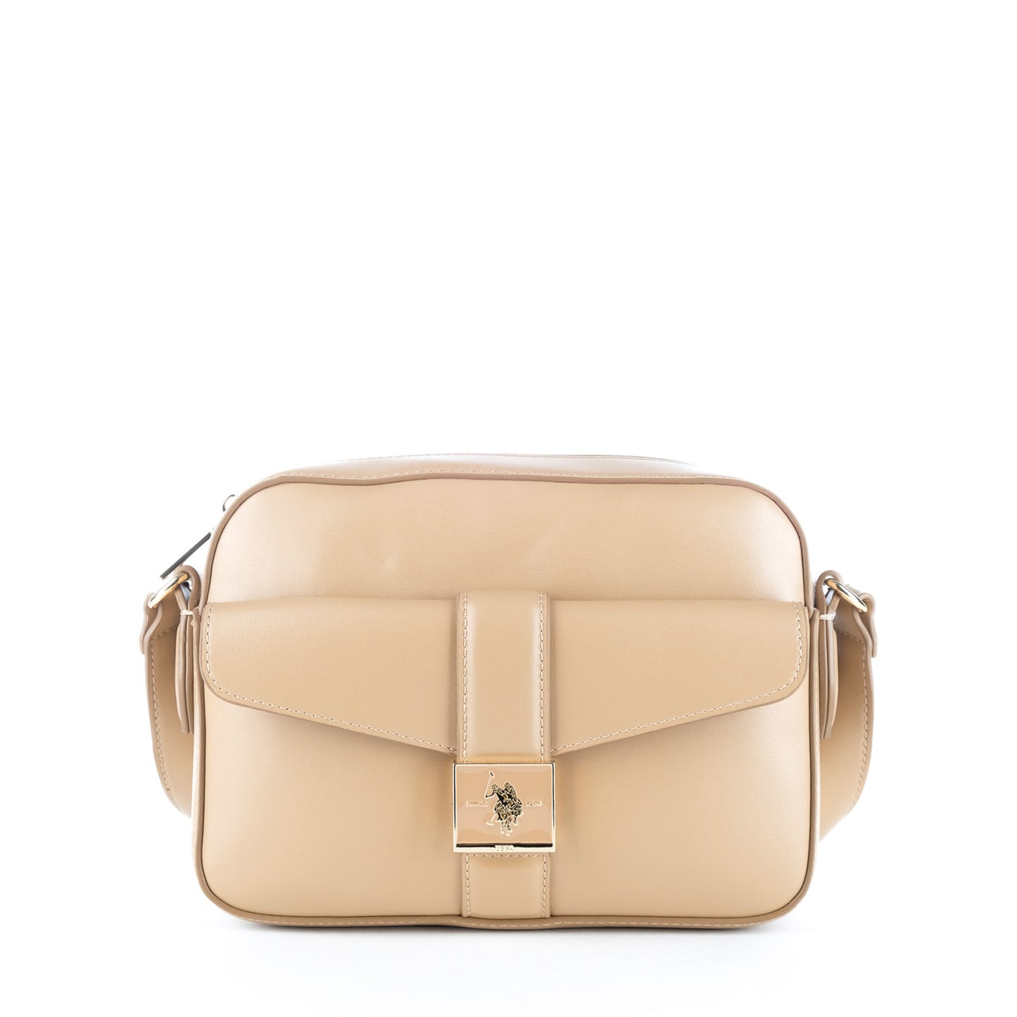 Bolsa Tiracolo U.S. Polo Assn. Bege com Aba Frontal e Logótipo Dourado
