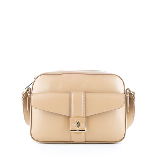 Bolsa Tiracolo U.S. Polo Assn. Bege com Aba Frontal e Logótipo Dourado