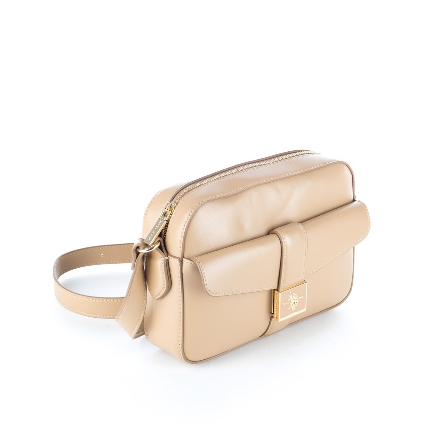 Bolsa Tiracolo U.S. Polo Assn. Bege com Aba Frontal e Logótipo Dourado