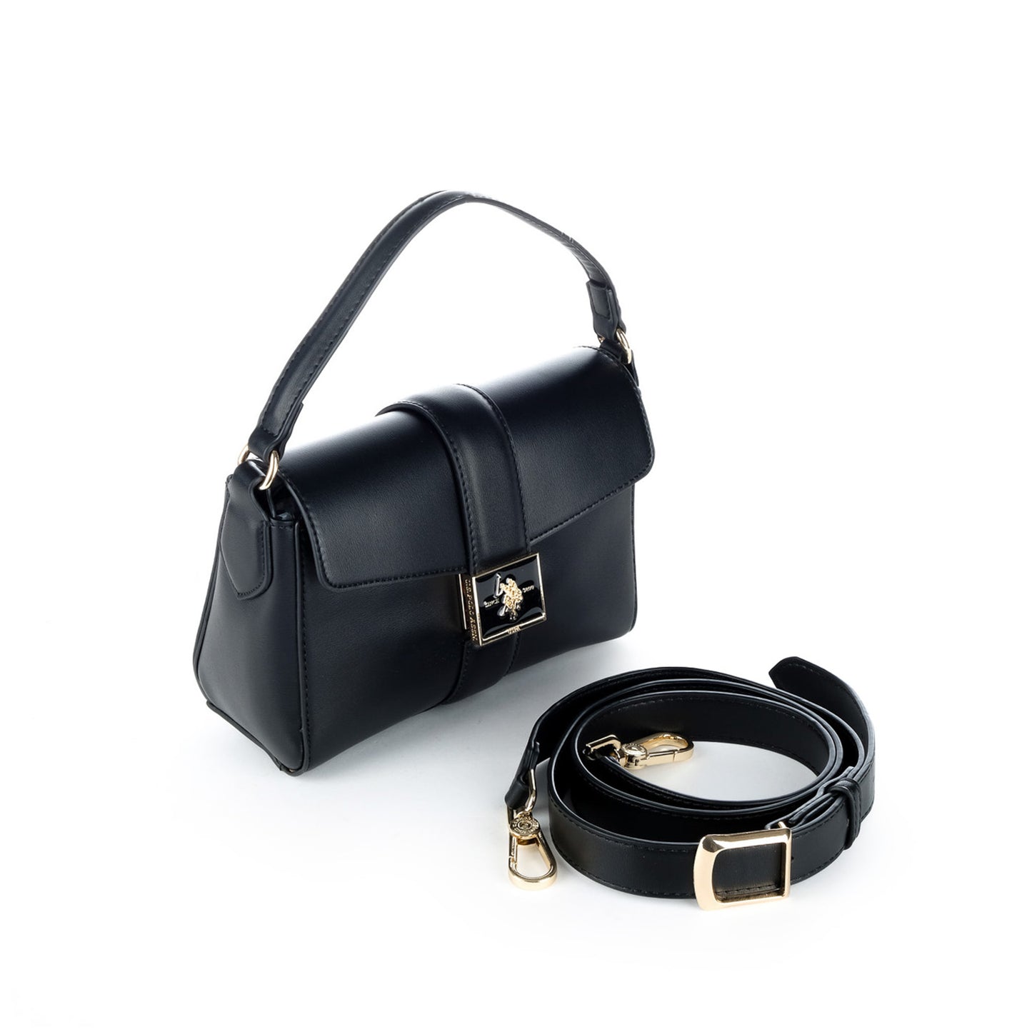 Bolsa de Ombro U.S. Polo Assn. Preta com Fecho Decorativo Metálico