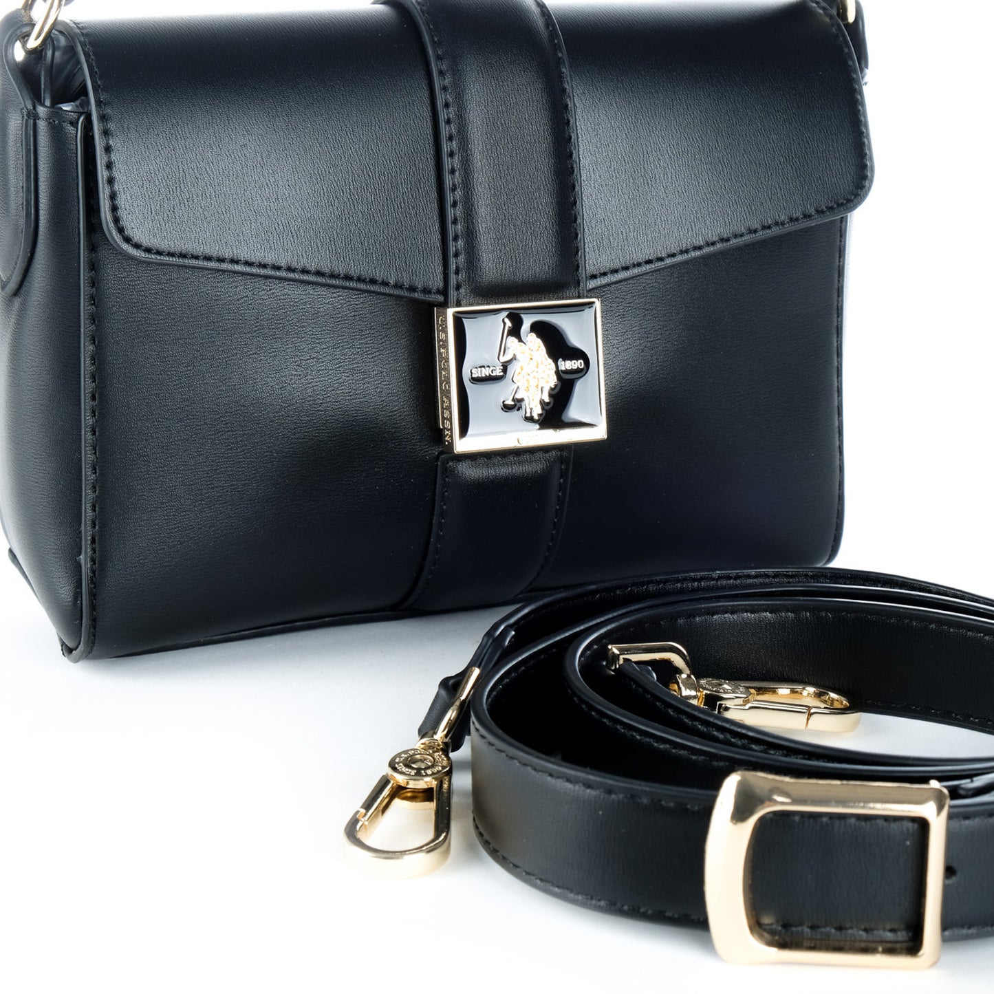 Bolsa de Ombro U.S. Polo Assn. Preta com Fecho Decorativo Metálico