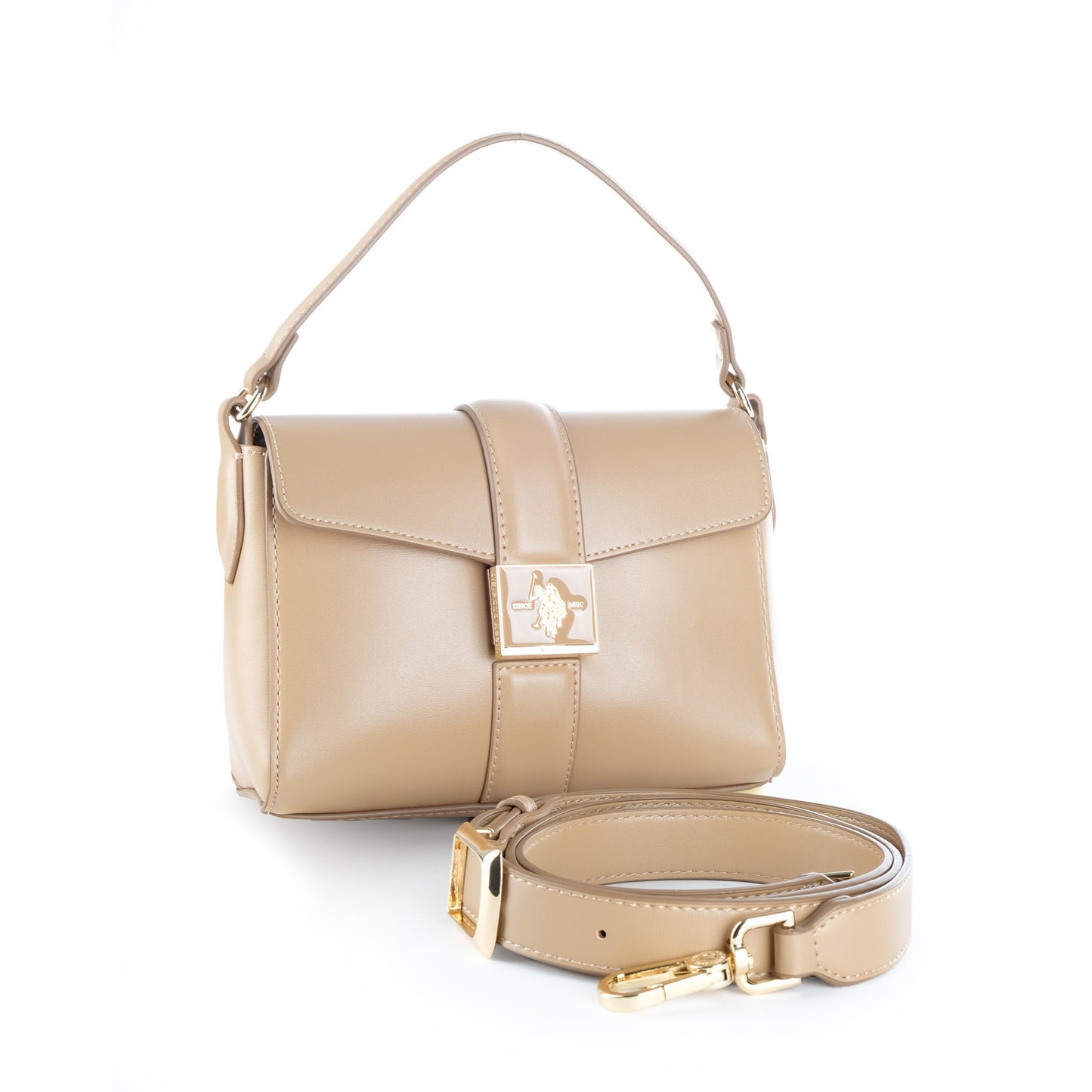 Bolsa de Ombro U.S. Polo Assn. Bege com Fecho Decorativo Metálico