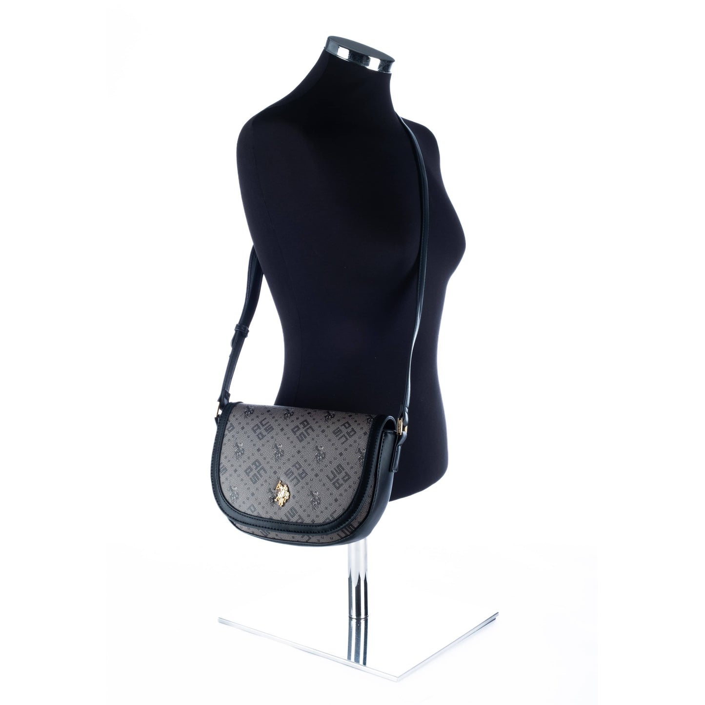 Bolsa Tiracolo Feminina US Polo Cinza com Detalhes Pretos