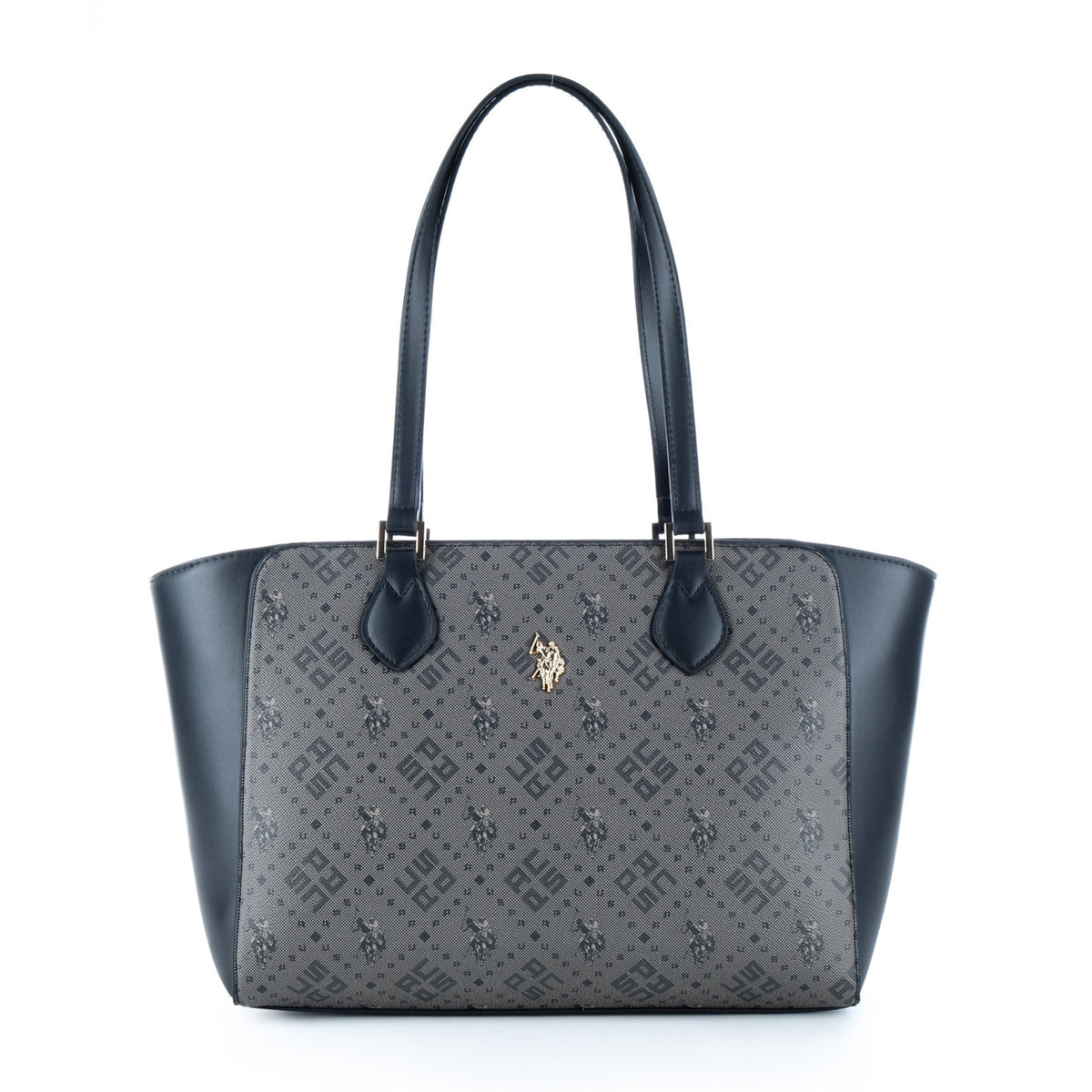 Bolsa Tote U.S. Polo Assn. Cinzenta e Preta com Padrão Monograma