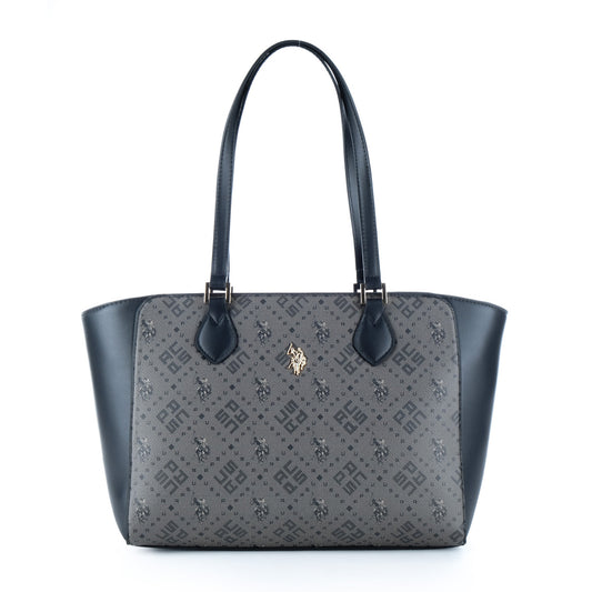 Bolsa Tote U.S. Polo Assn. Cinzenta e Preta com Padrão Monograma