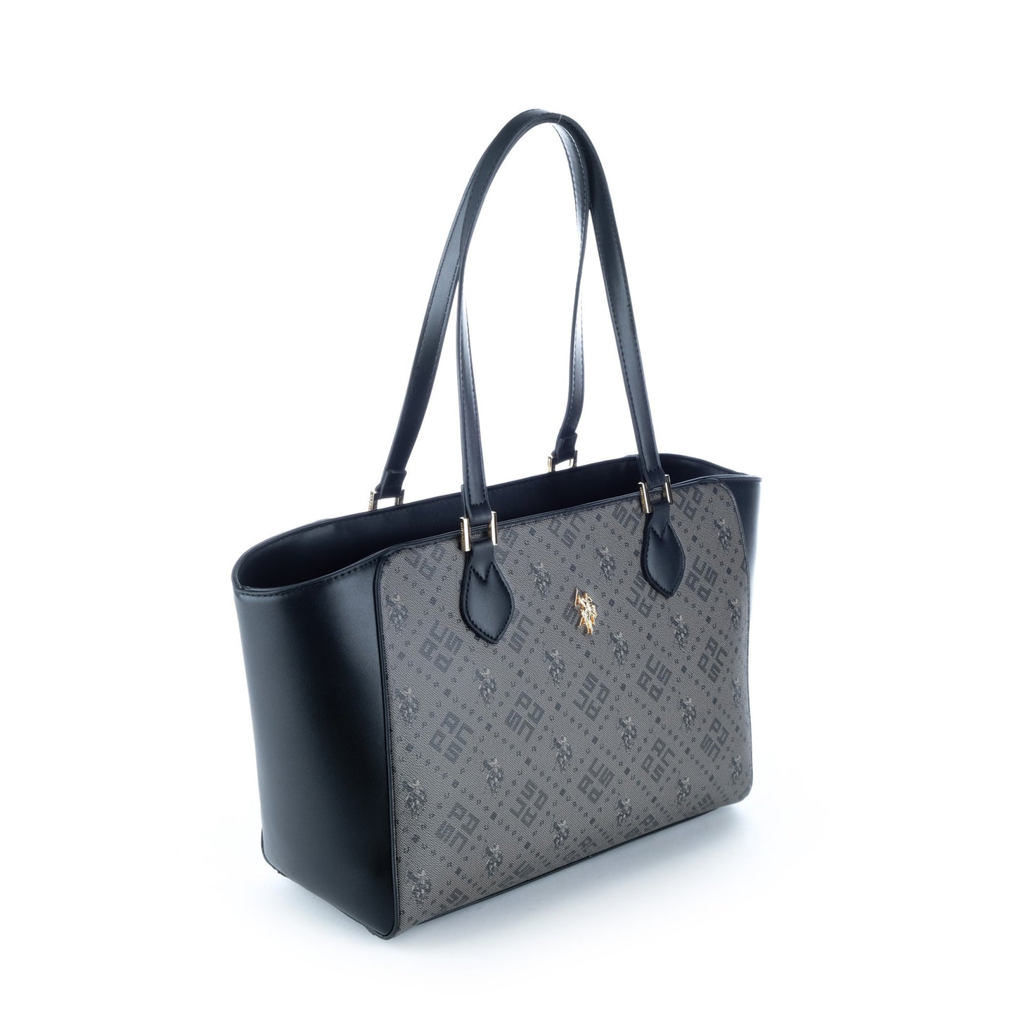 Bolsa Tote U.S. Polo Assn. Cinzenta e Preta com Padrão Monograma