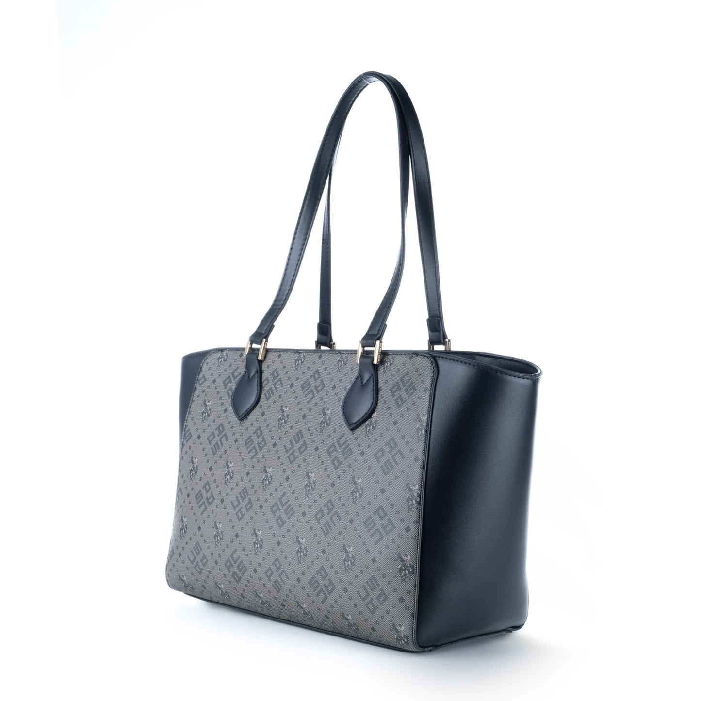 Bolsa Tote U.S. Polo Assn. Cinzenta e Preta com Padrão Monograma