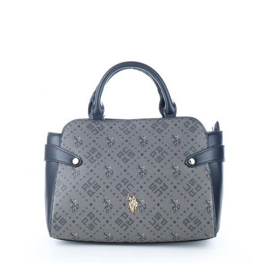 Bolsa Satchel U.S. Polo Assn. Cinzenta e Preta com Padrão Monograma