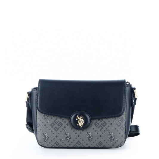 Bolsa Tiracolo U.S. Polo Assn. Cinzenta e Preta com Padrão Monograma