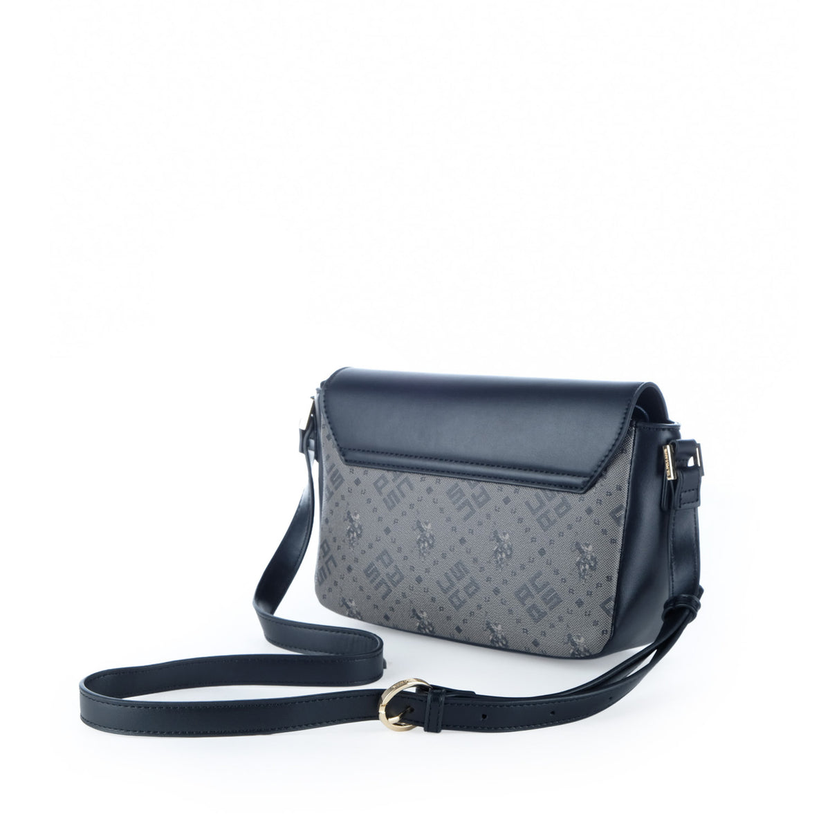 Bolsa Tiracolo U.S. Polo Assn. Cinzenta e Preta com Padrão Monograma