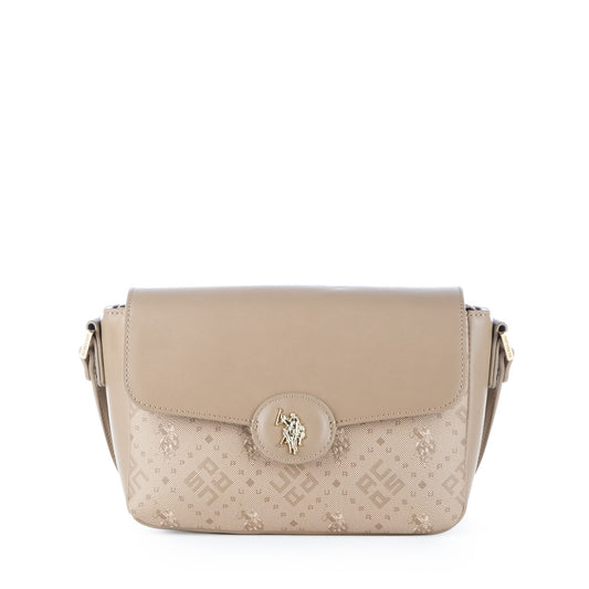 Bolsa Tiracolo U.S. Polo Assn. Bege com Monograma e Logótipo Metálico