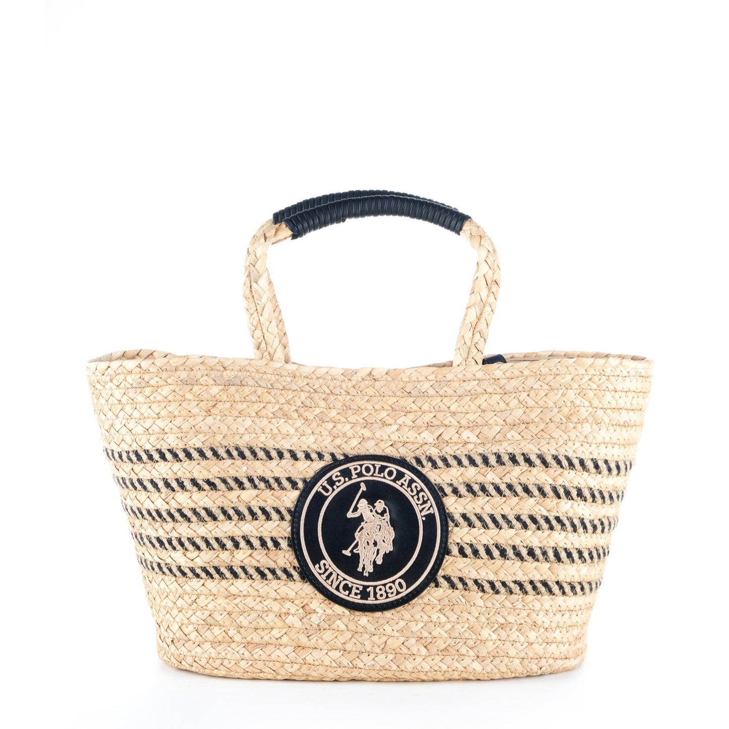 Bolsa Tote U.S. Polo Assn. Bege com Riscas Pretas e Logótipo